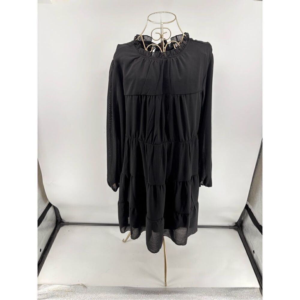 Kirundo Ruffle Mock Neck Tiered Mini Dress Black New With Tags Size Large